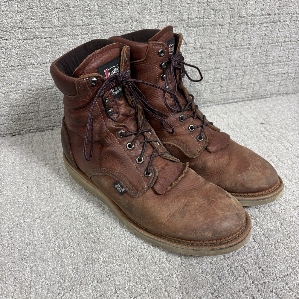 Justin Original Work Boots Style 0276 Leather Men's Size 13D Brown
